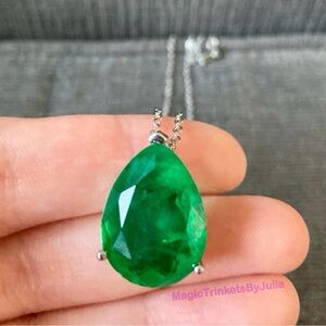 Colombian Emerald Pendant Necklace 925 Sterling Silver Cable Chain